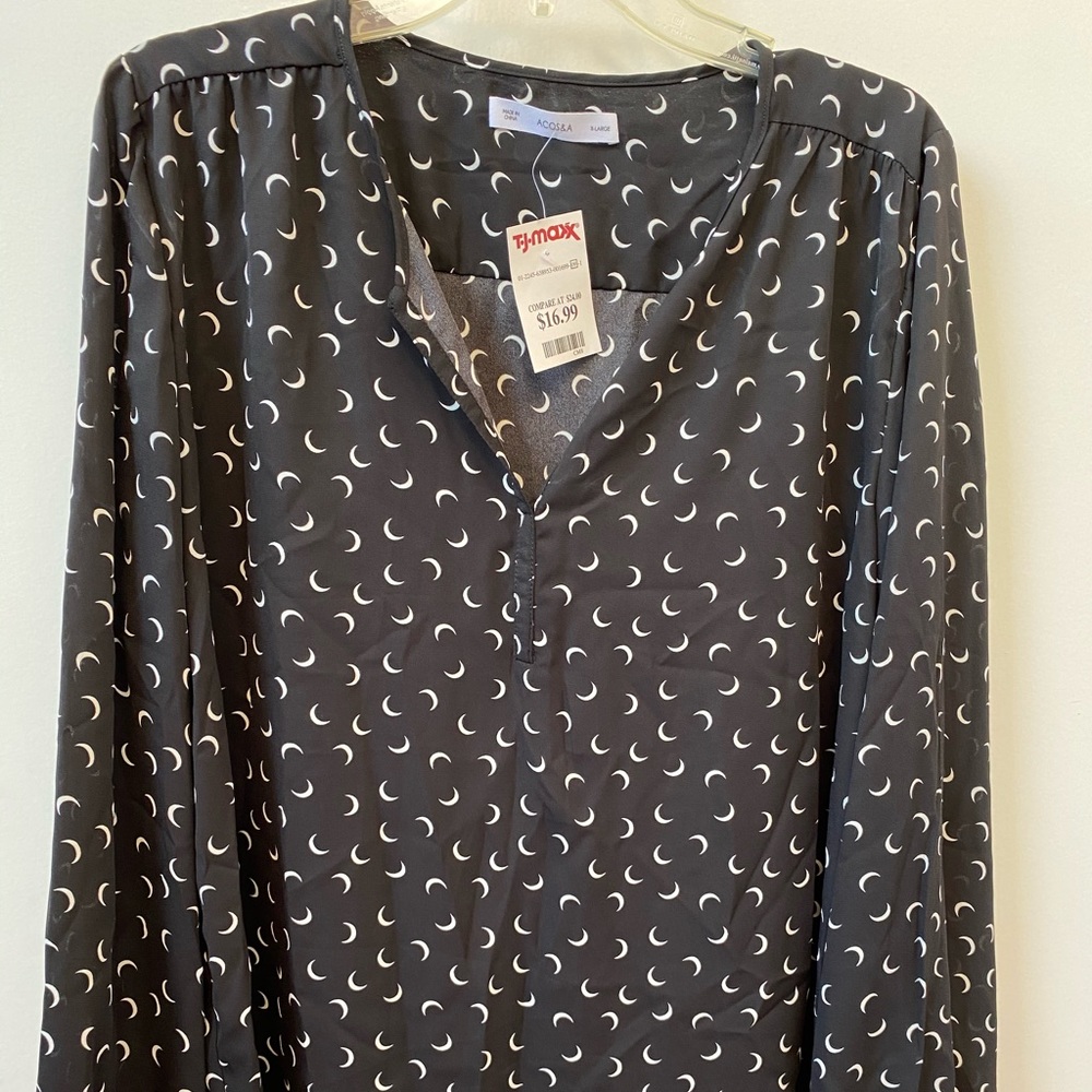 Long sleeve Black Blouse with Moons